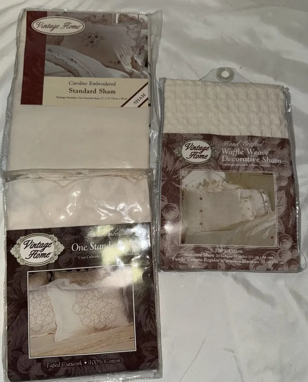 Vintage Home lot of 3 shams 90s waffle weave standard caroline embroidered